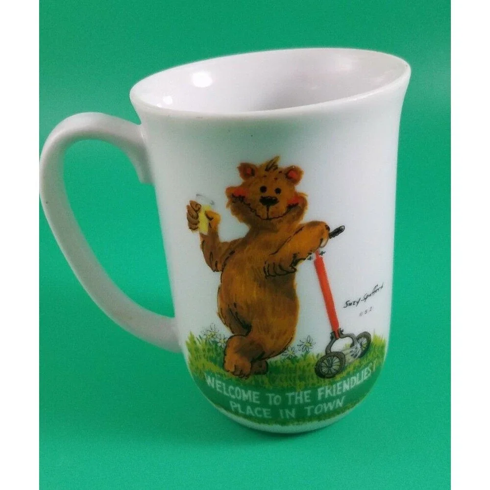 Vintage Suzy's Zoo Coffee Mugs 1976 Enesco 2x Super Sport Turtle and Mowing bear